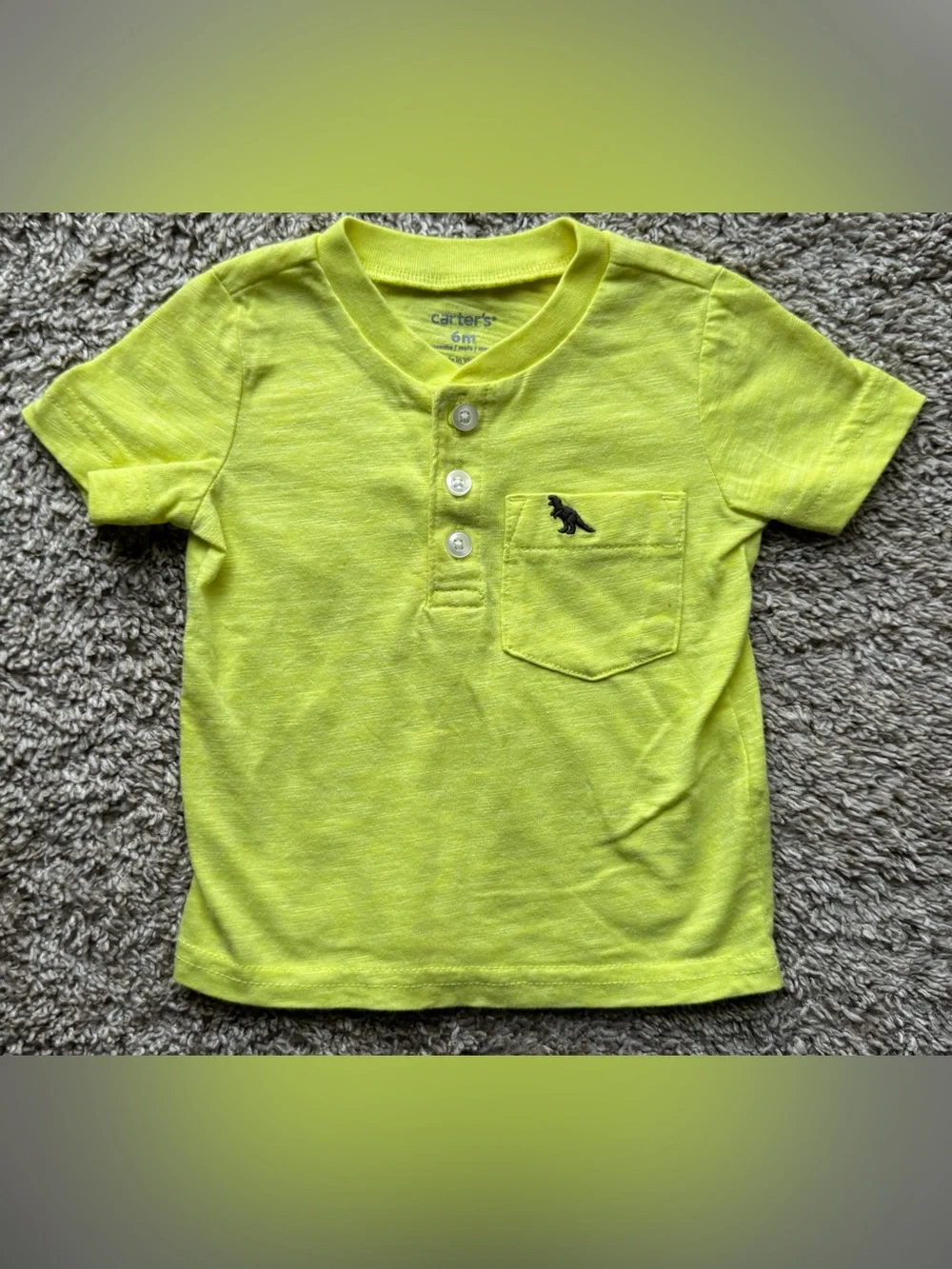 Carter’s Baby Boy Neon Yellow Dinosaur Pocket Henley Tee 6M